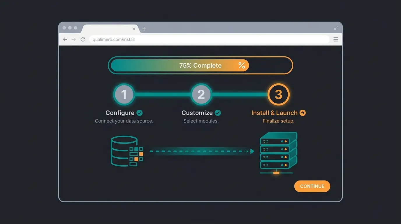 Shopware Installer Wizard im Browser mit Fortschrittsanzeige und Datenbankverbindung