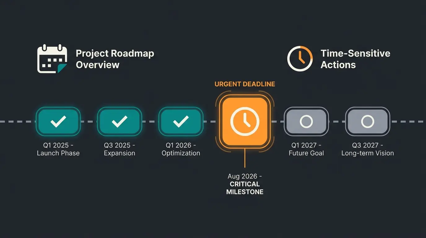 EU AI Act enforcement timeline from August 2024 to August 2027 showing phased compliance milestones