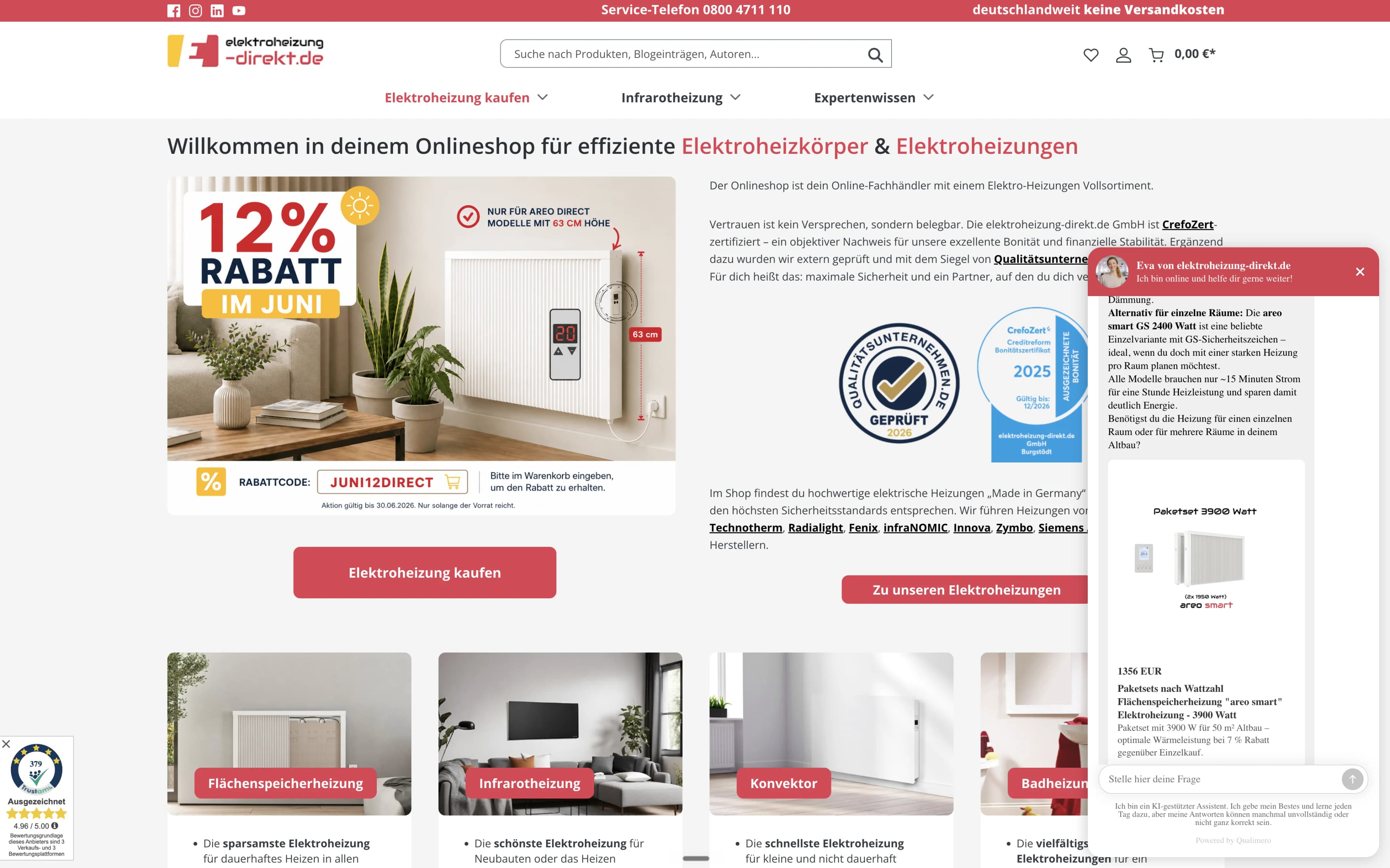 Eva live als Webchat auf elektroheizung-direkt.de