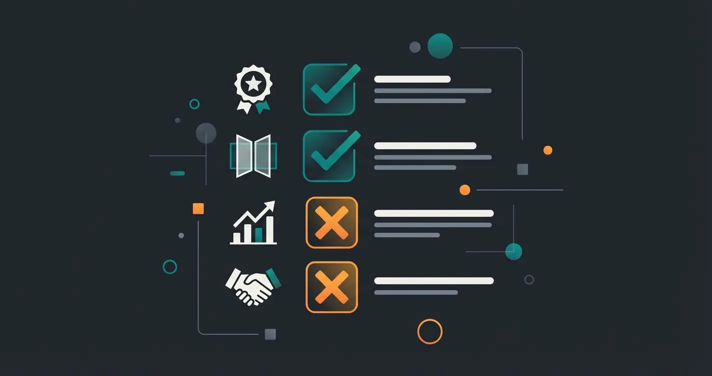 Checklist for evaluating Shopify SEO agencies showing key criteria like expertise, transparency, and reporting quality