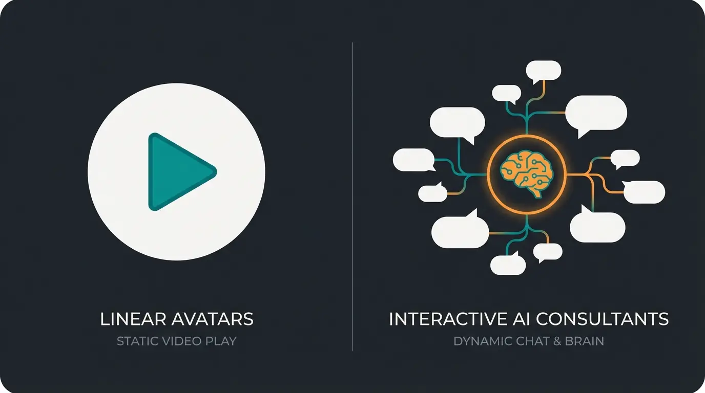 Vergleich zwischen linearen Video-Avataren und interaktiven KI-Beratern