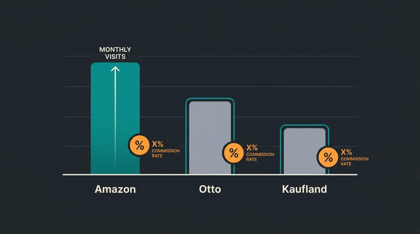 Vergleich der deutschen Marktplätze Amazon, Otto und Kaufland nach Reichweite und Provisionen