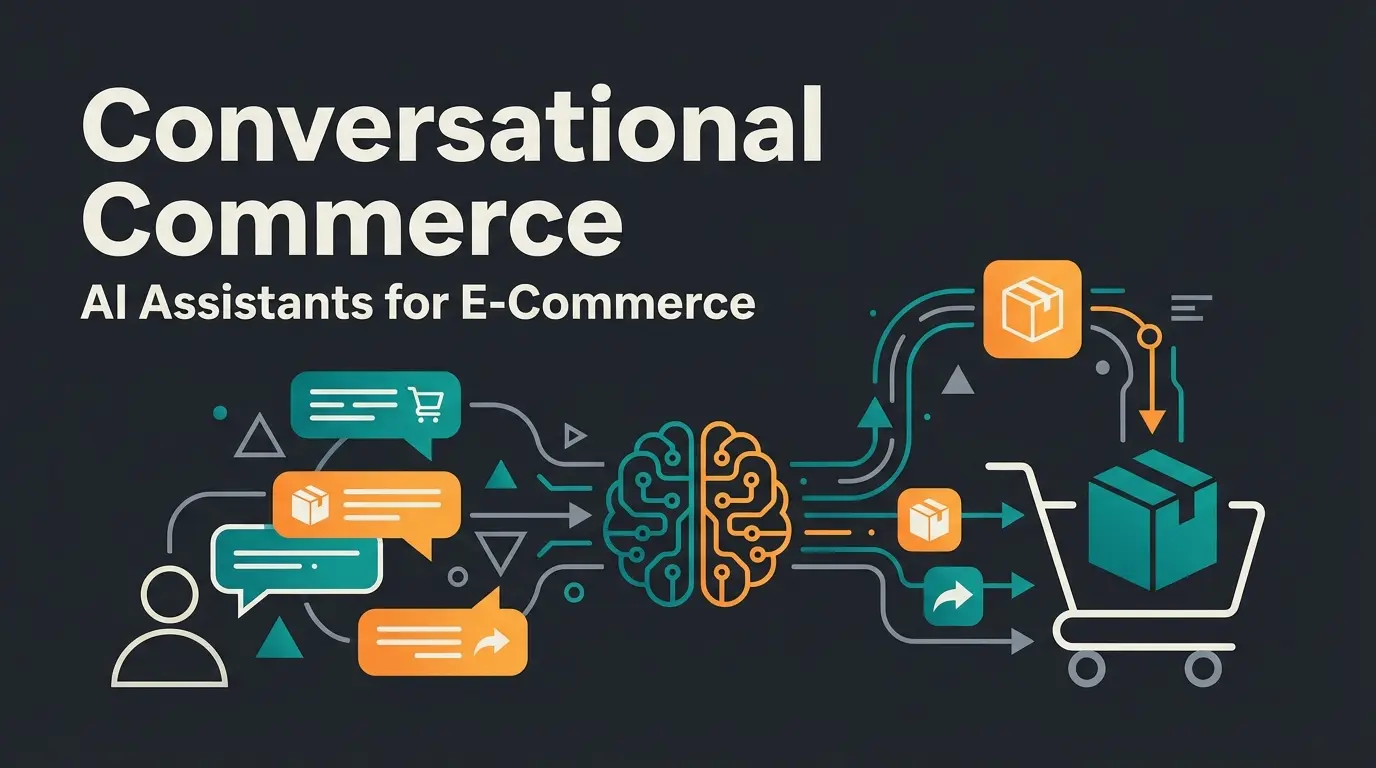 Conversational commerce AI product consultation visualization with chat interface and shopping elements
