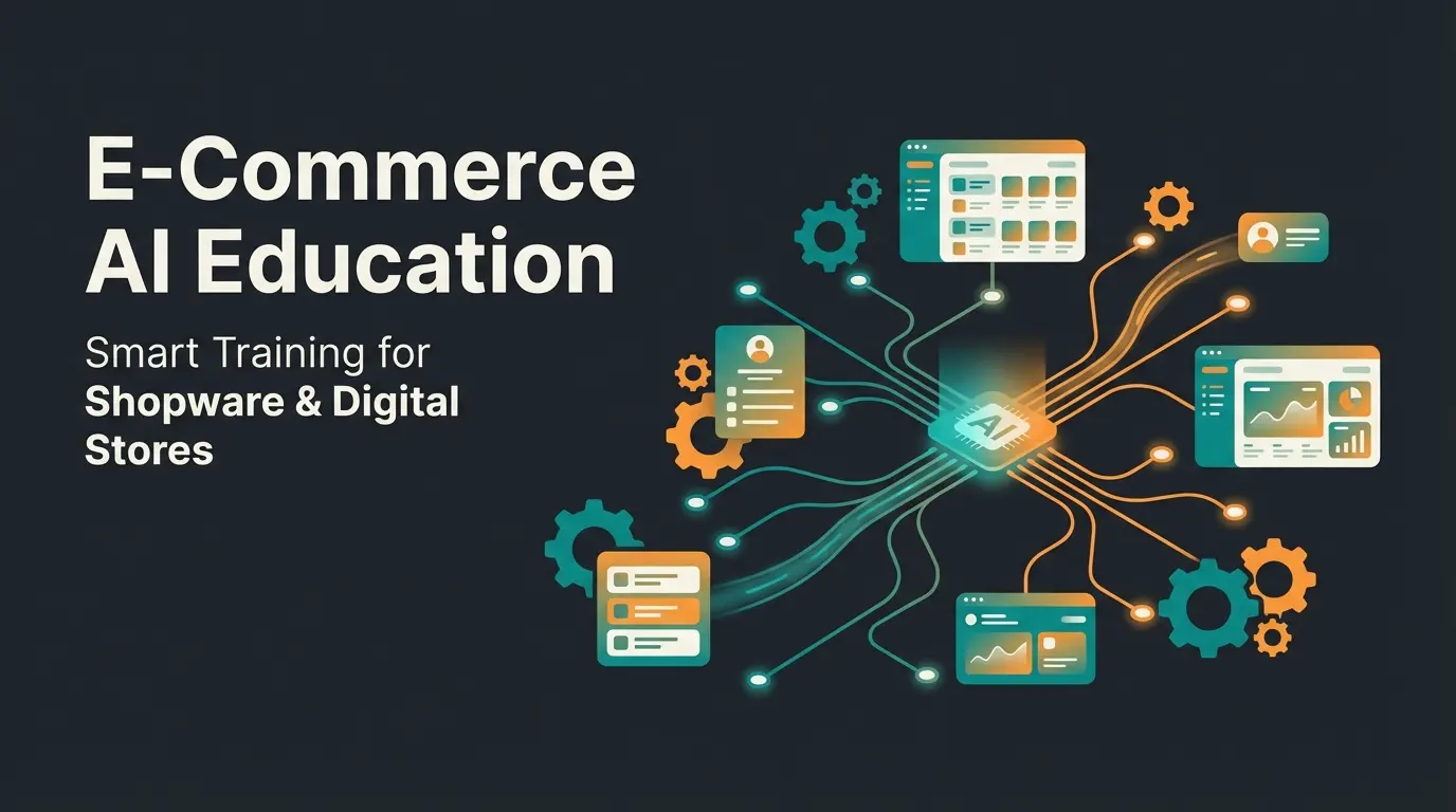 Modern Shopware training concept with AI automation elements and e-commerce workflow visualization