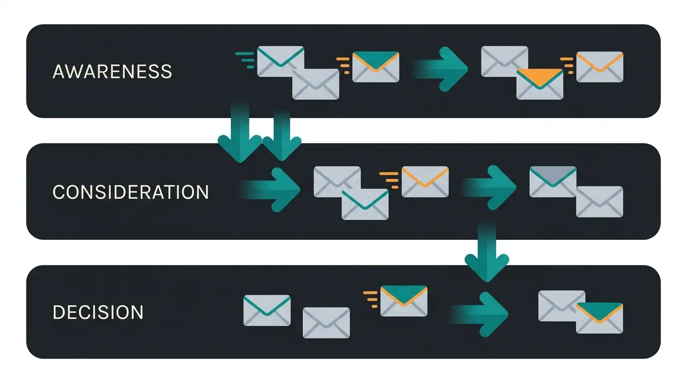 B2B-Newsletter-Strategie: Drei Entscheidungsphasen von Awareness über Consideration bis Decision
