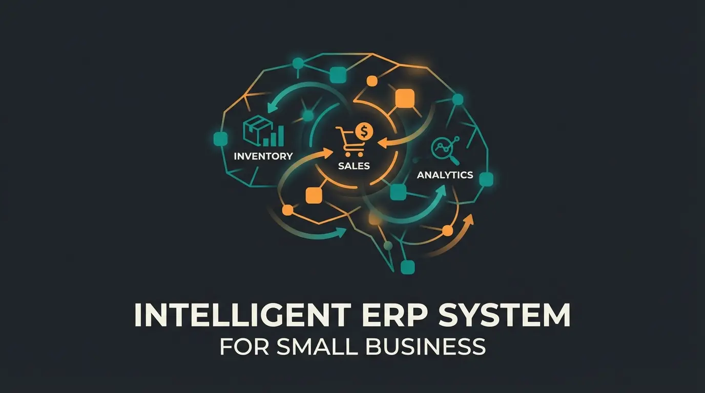 Modern ERP system dashboard with AI features for small business management