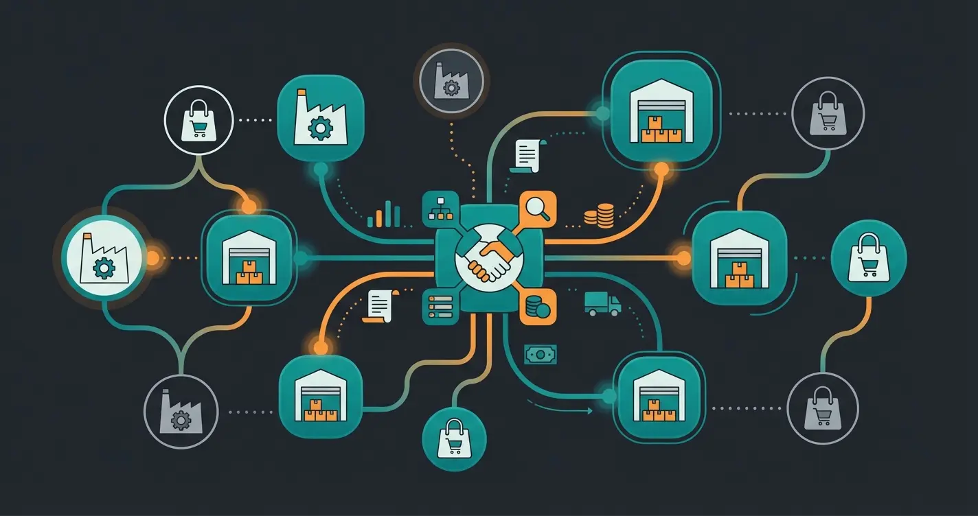B2B Marktplatz Oekosystem mit vernetzten Kaeufern und Anbietern