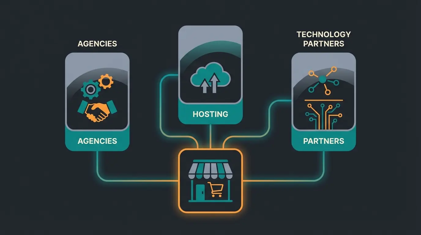 Visual diagram showing the three pillars of Shopware partner ecosystem
