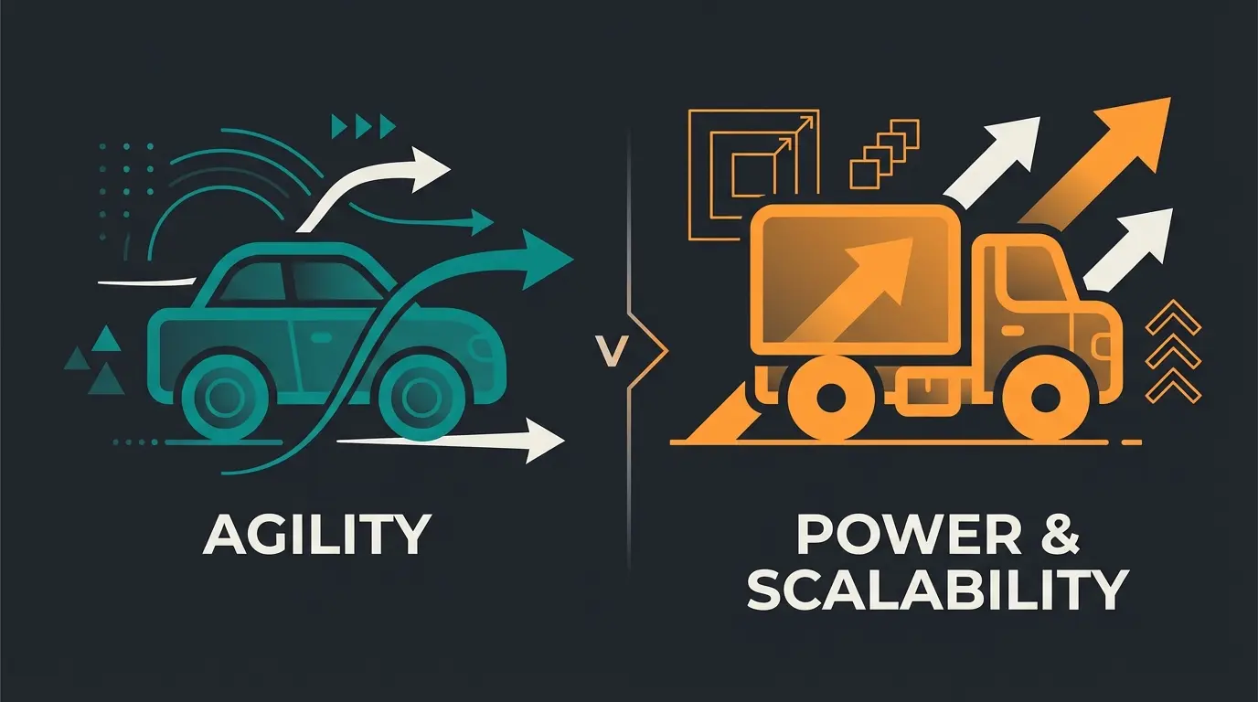 Metapher-Vergleich: WooCommerce als wendiger VW Golf versus Magento als Schwerlast-LKW