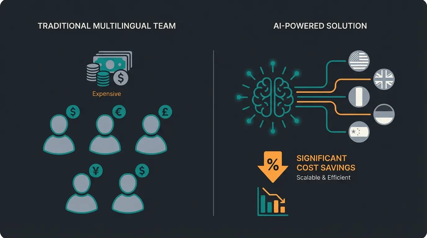 Comparison of multilingual support costs between traditional teams and AI solutions