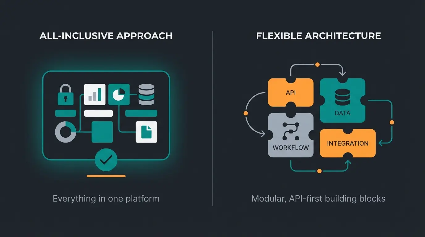 Visual comparison of Gambio all-inclusive approach versus Shopware architect flexibility in e-commerce platforms