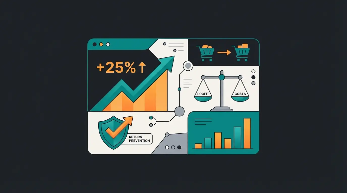 E-commerce success metrics dashboard showing balanced conversion and return rates