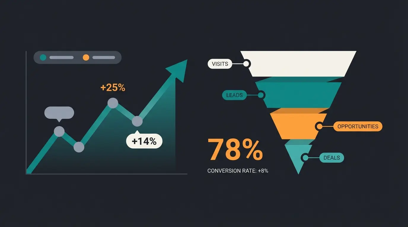 Dashboard showing AI consulting performance metrics and conversion improvements