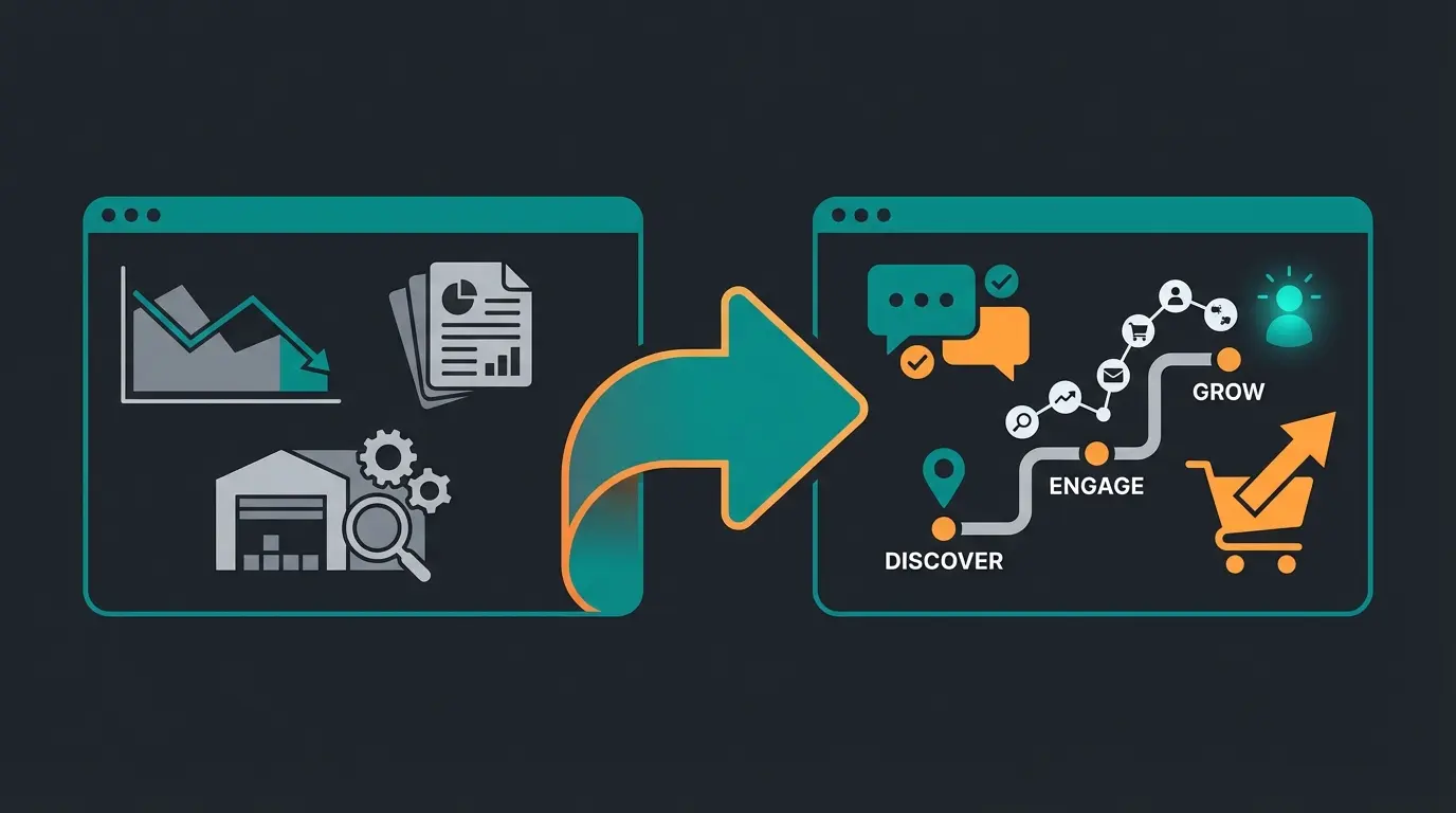 Future of e-commerce showing AI consultation versus traditional inventory management