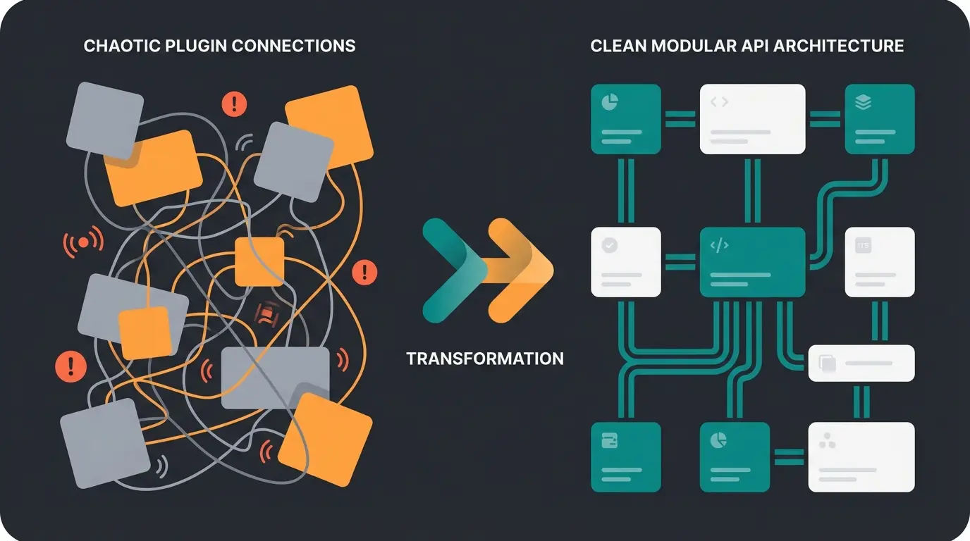 WooCommerce vs Shopware 6 architecture comparison showing plugin dependencies versus API-first design
