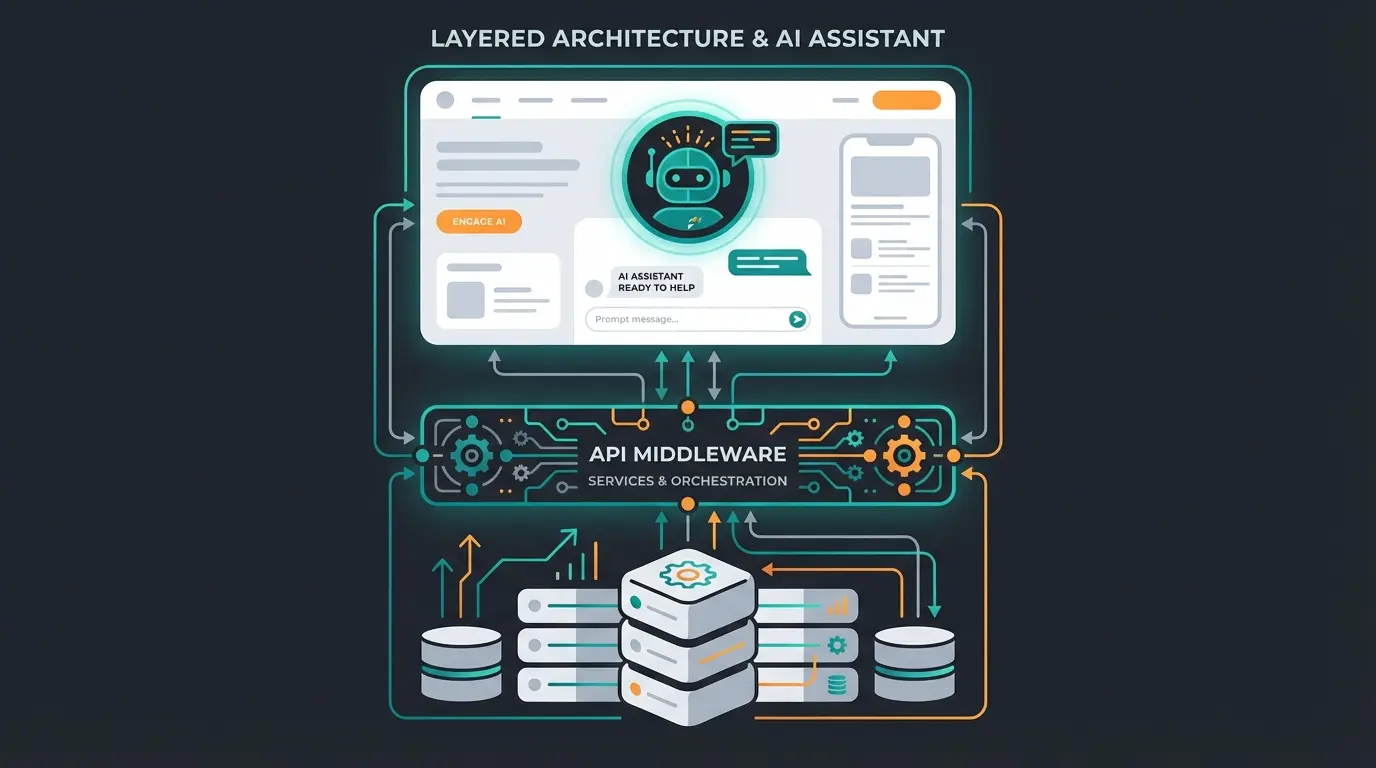 Visual representation of decoupled e-commerce architecture with separate frontend and backend layers