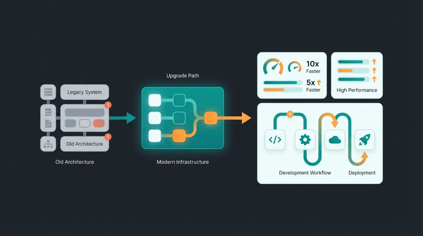 Shopware 6.7 architecture diagram showing Vue.js 3 and Vite performance improvements