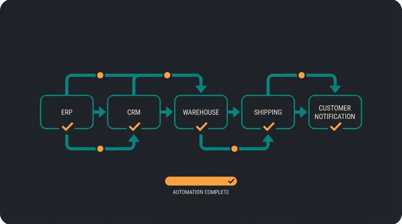 Prozessdiagramm eines AI Workers der systemübergreifende Auftragsabwicklung automatisiert