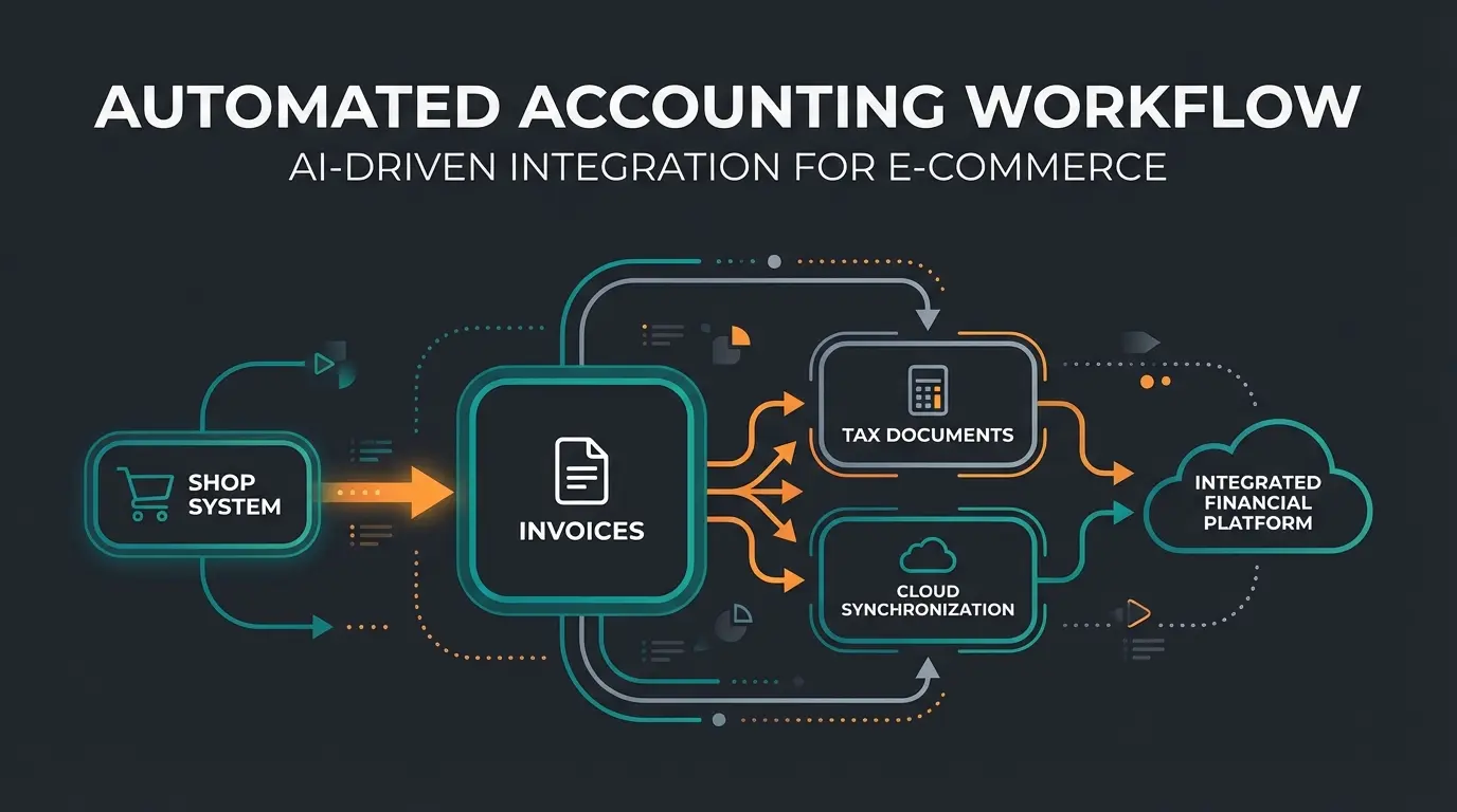 Shopware accounting automation workflow with DATEV integration and cloud tools visualization