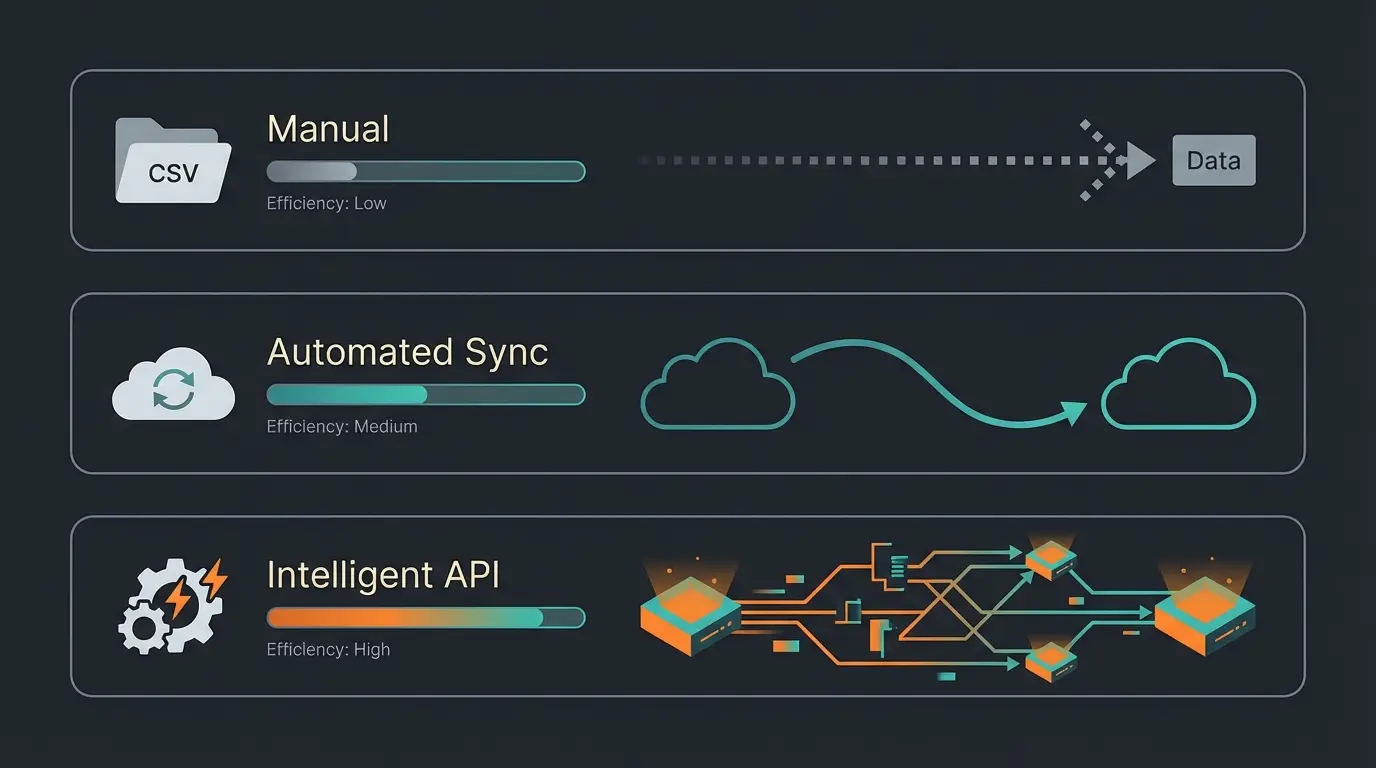 Comparison diagram of DATEV data services showing transfer speed and automation levels