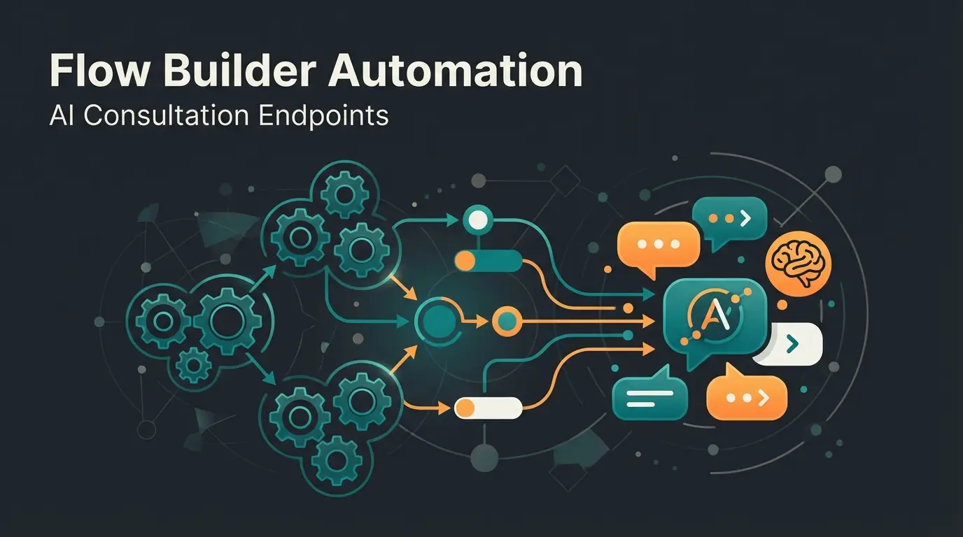 Shopware automation workflow showing Flow Builder connected to AI consultation systems on dark background