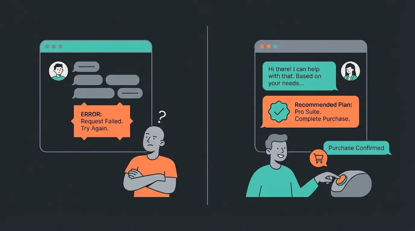 Side-by-side comparison of poor chatbot response versus intelligent consultation response
