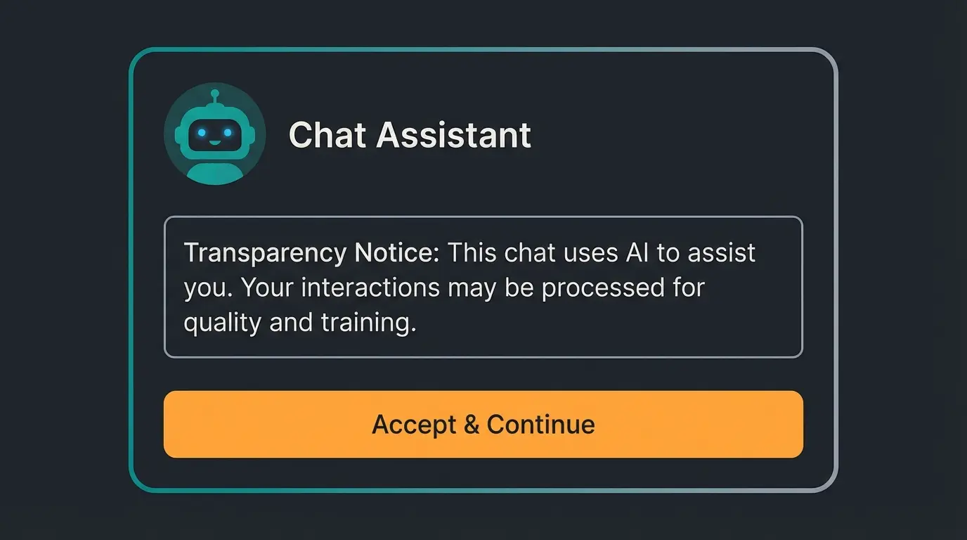 Beispiel einer datenschutzkonformen Chat-Consent-UI mit KI-Kennzeichnung und Start-Button