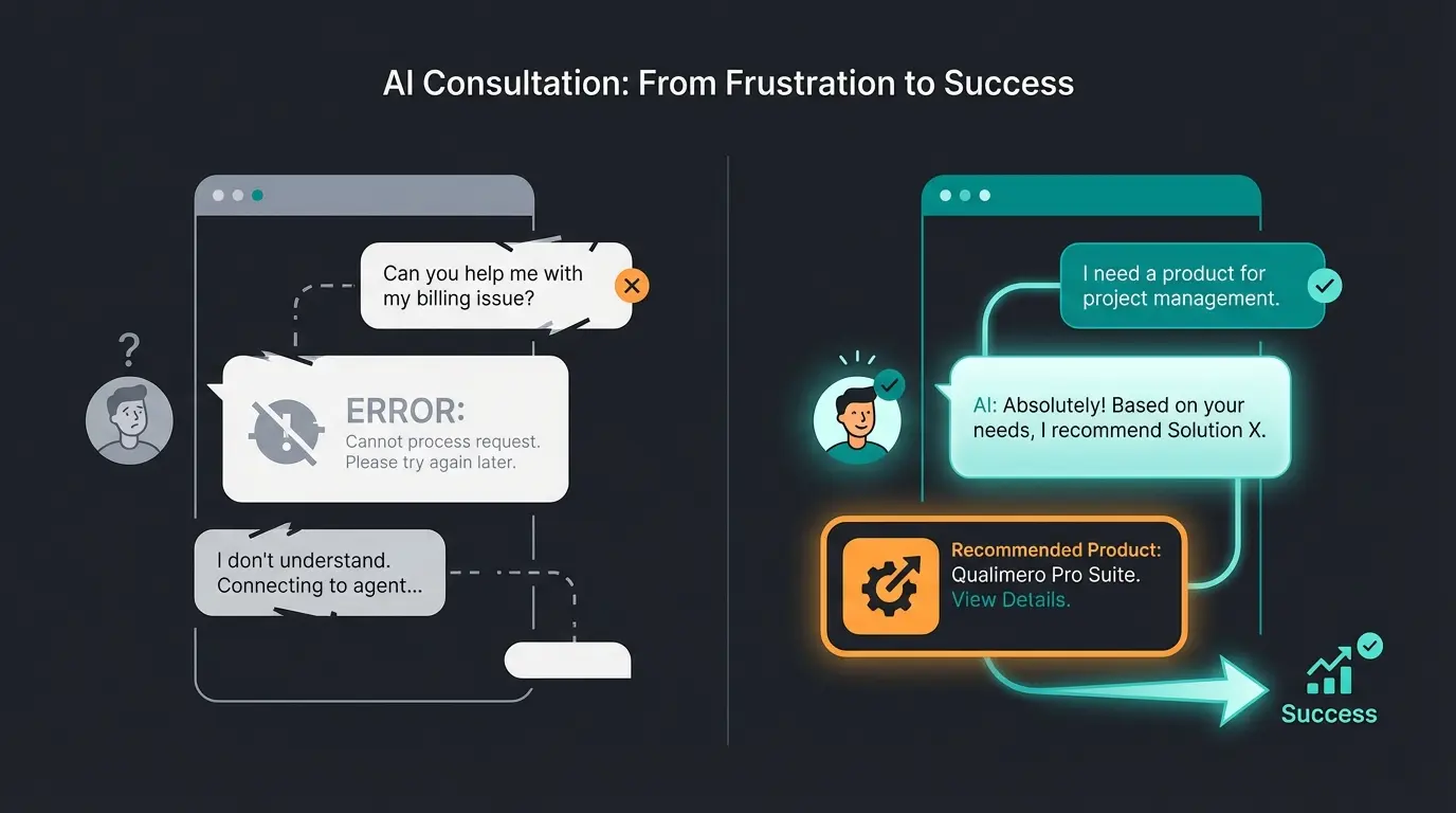 Vergleich zwischen Standard-Chatbot und KI-Produktberater im Dialog