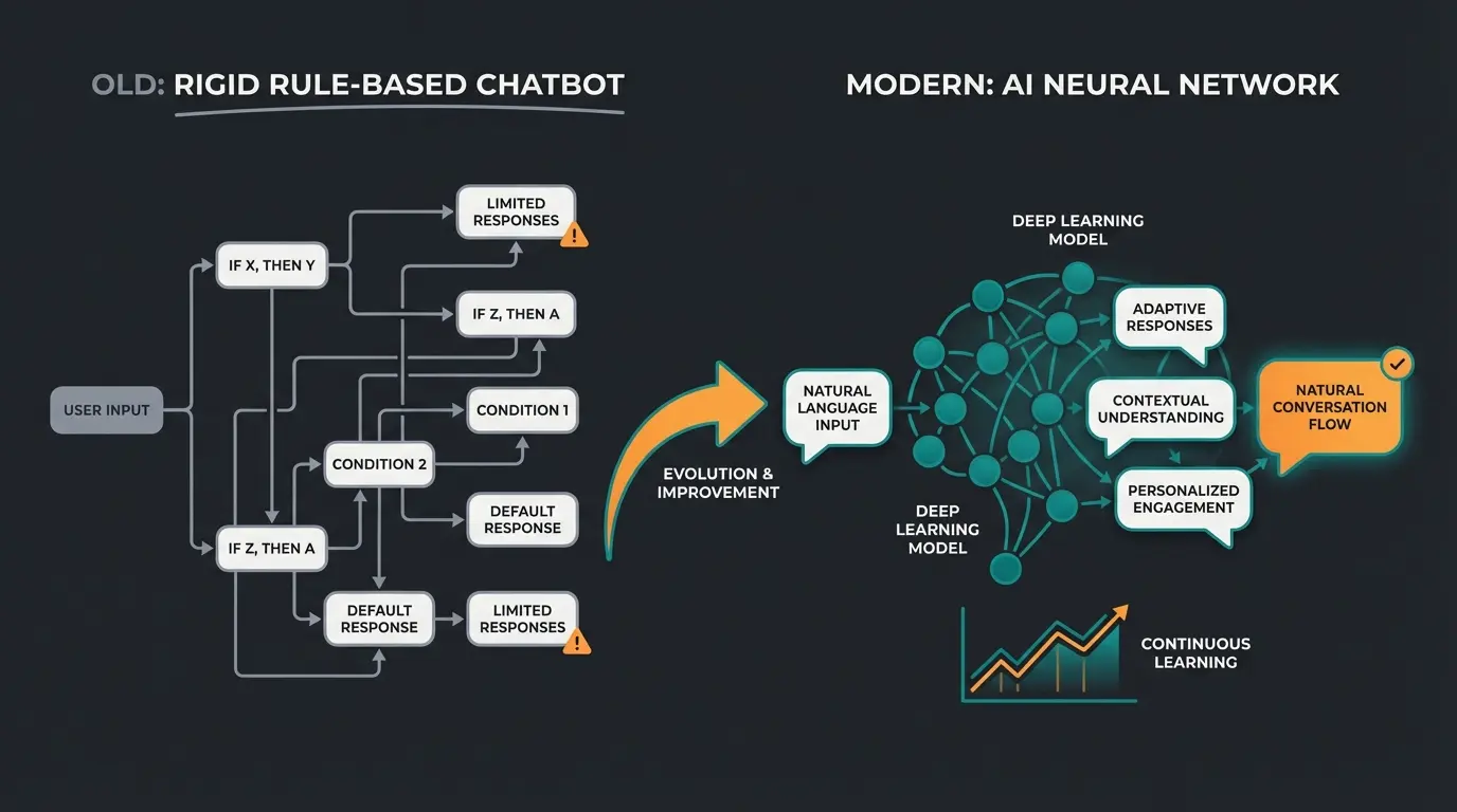Comparison of rule-based chatbots versus modern generative AI systems