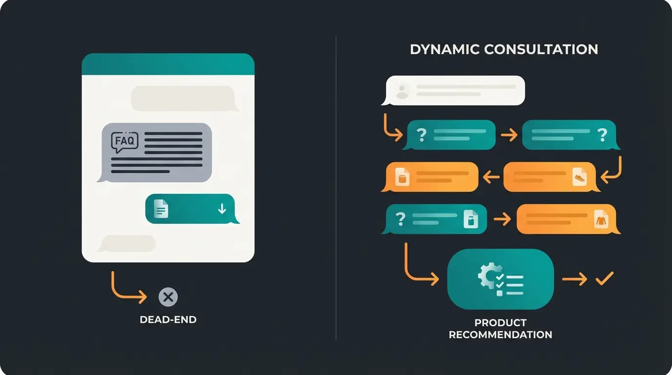 Vergleich zwischen Support-Chatbot und AI-Consultant im Kundendialog