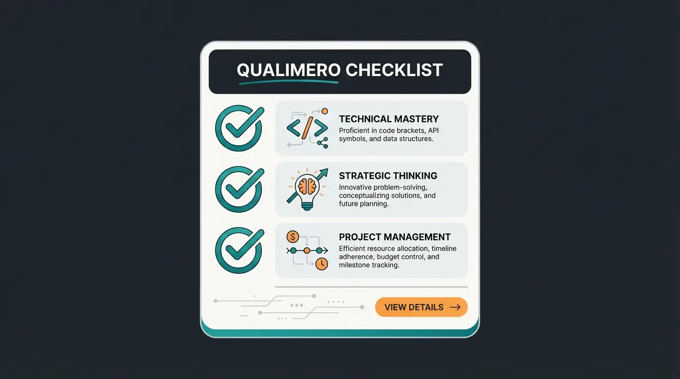 Developer briefing checklist visualization with key criteria