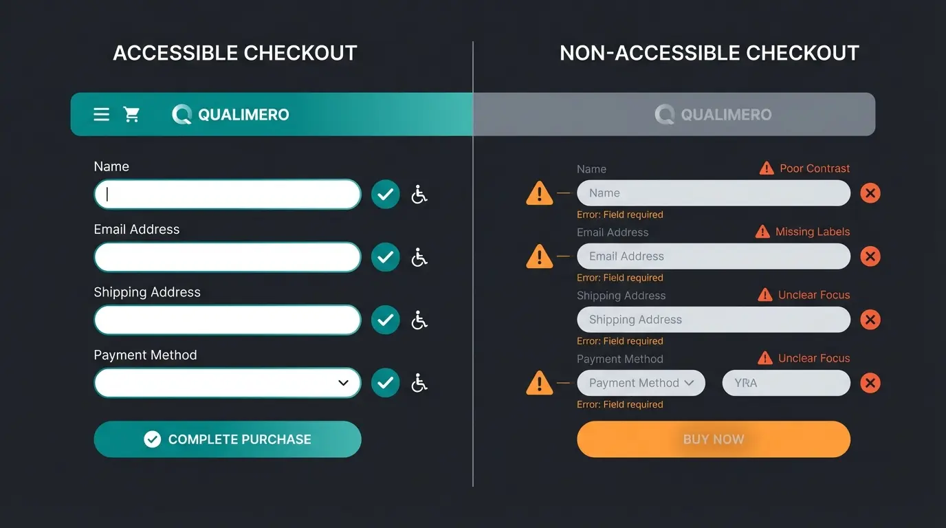 EAA Barrierefreiheit Vergleich zwischen konformem und nicht-konformem Checkout