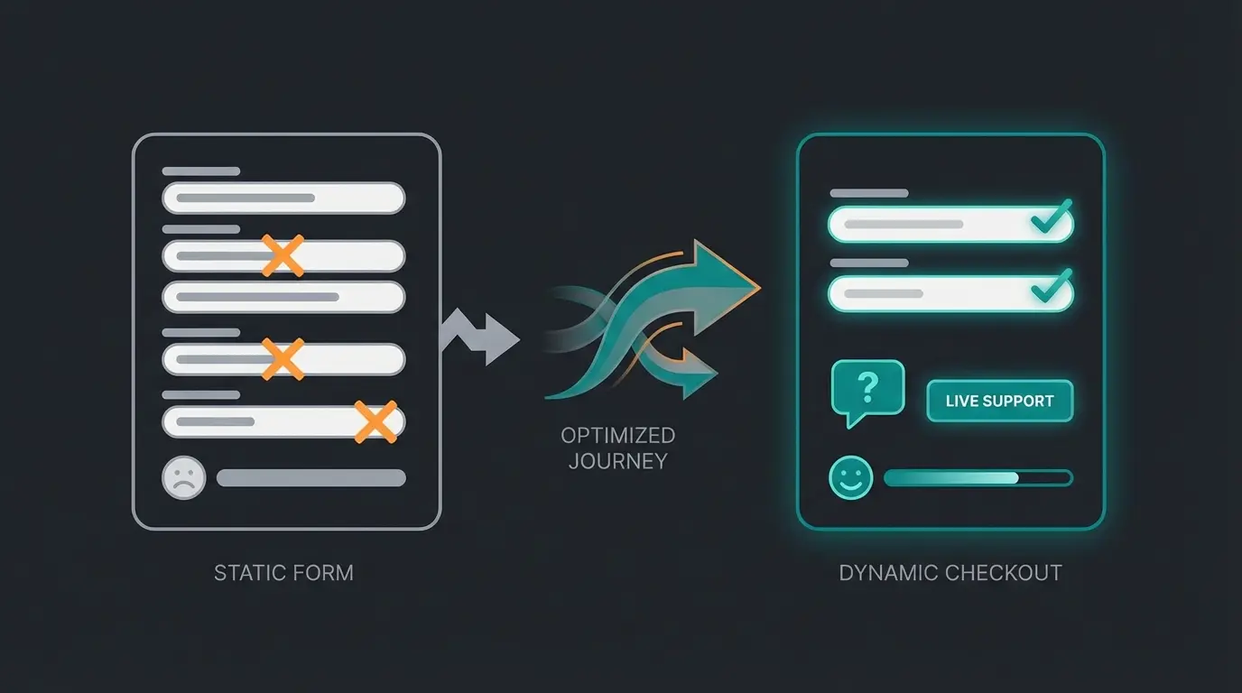 Vergleich zwischen statischem Checkout-Formular und KI-gestützter Beratung