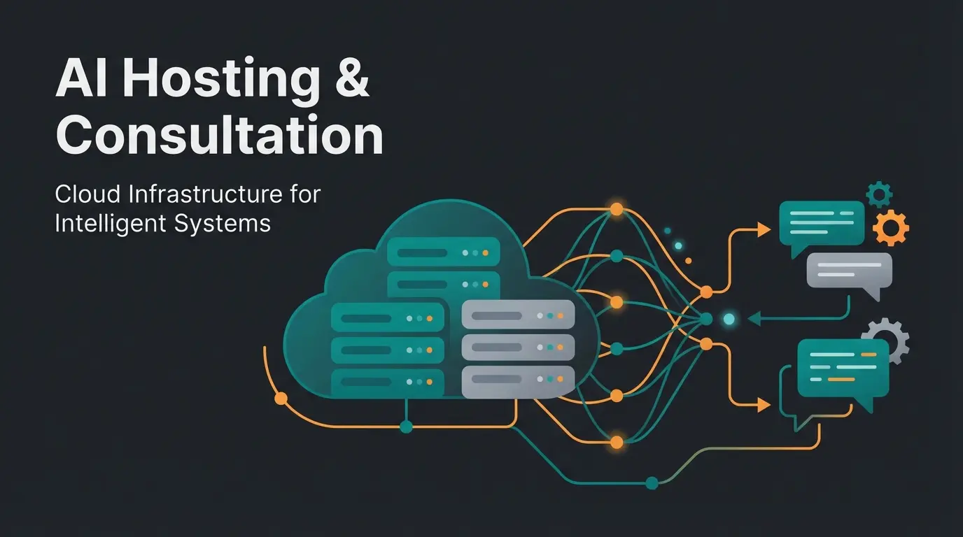 Modern Shopware hosting infrastructure with AI integration elements on dark background
