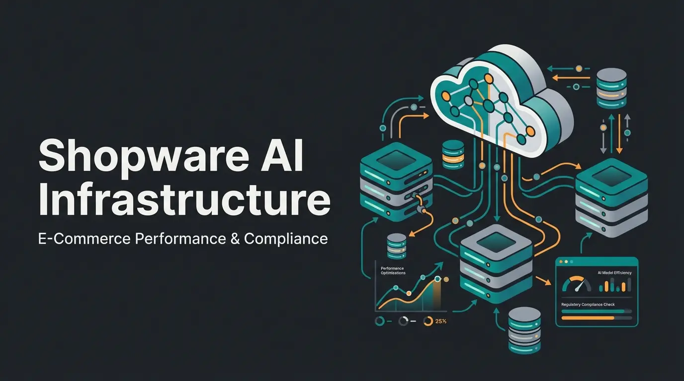 Server infrastructure visualization for Shopware 6 e-commerce platform with AI integration elements