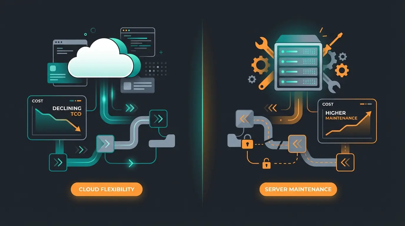 Cloud vs On-Premise ERP comparison visualization showing cost and feature differences