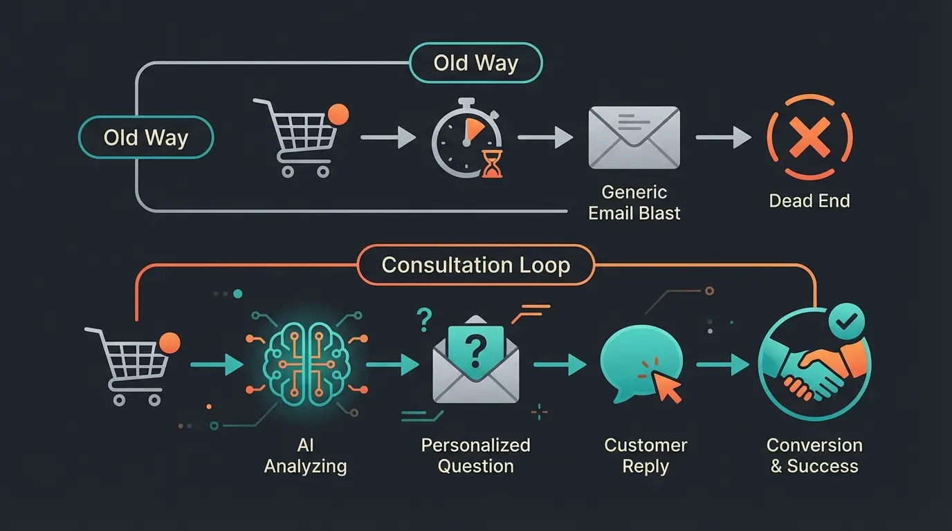 Shopware Automation Flow Infografik: Alter Weg vs. Neuer Consultation Loop