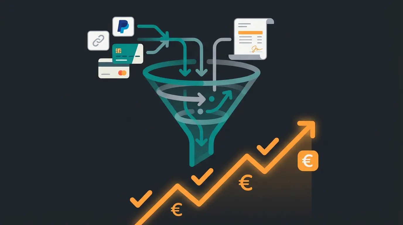 Successful e-commerce checkout optimization concept showing conversion funnel with multiple payment options