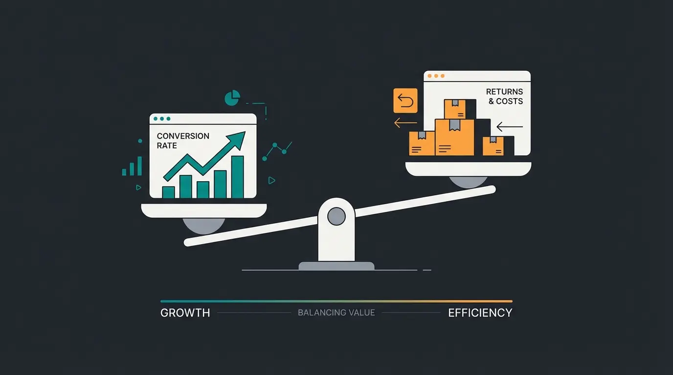 Infographic showing the balance between conversion gains and return costs with Klarna BNPL
