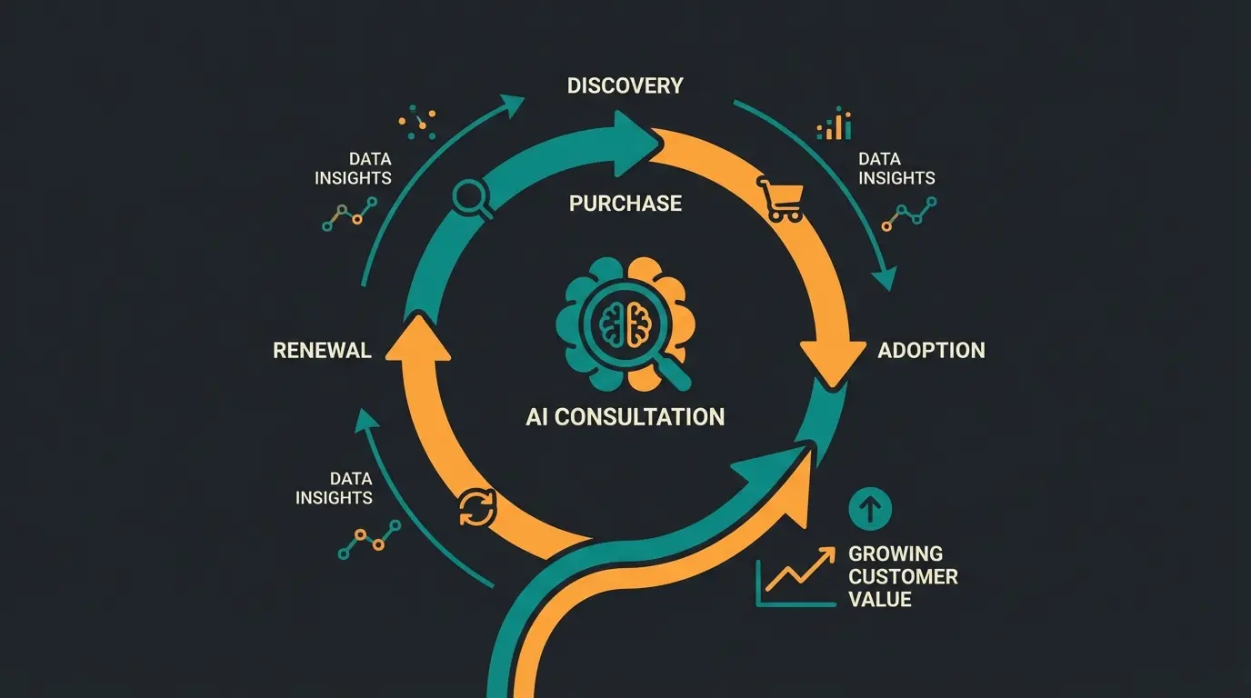 Customer journey visualization showing AI consultation leading to increased lifetime value