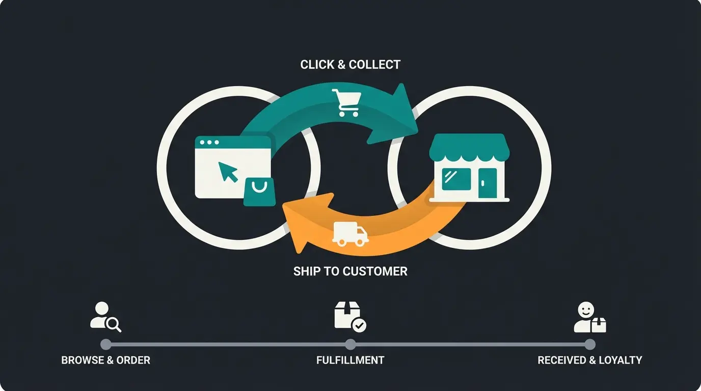 Omnichannel-Kreislauf mit Click and Collect und Ship to Customer