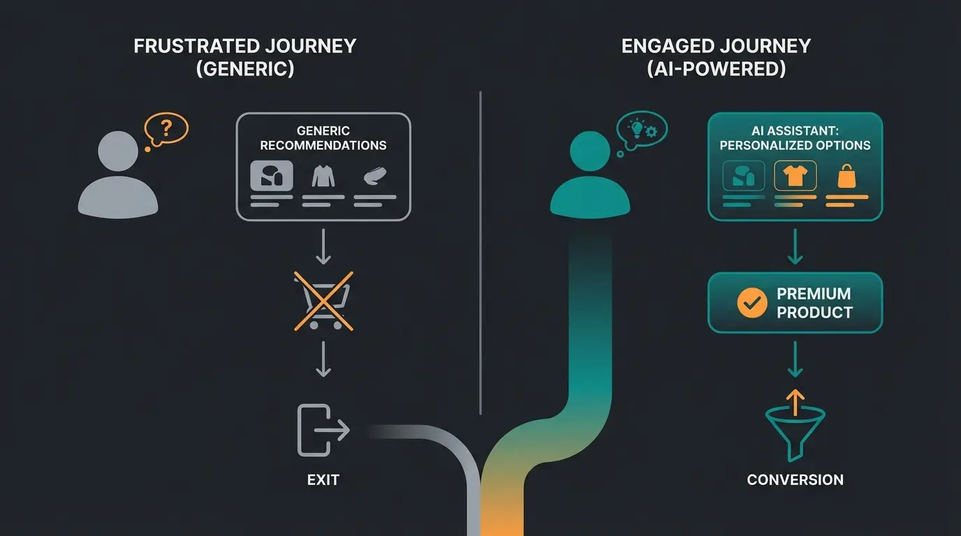 User Journey Vergleich: Standard vs. KI-gestütztes Upselling
