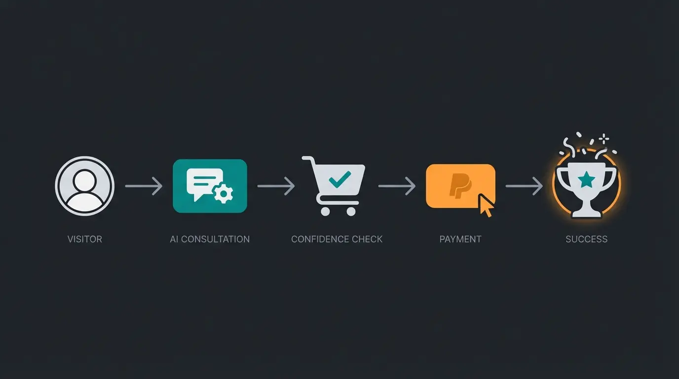 Conversion Flow mit KI-Beratung vor dem PayPal Checkout