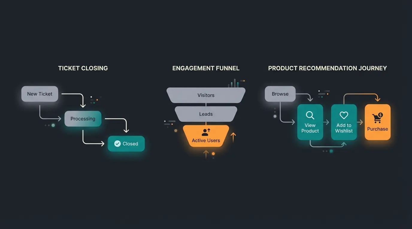 Comparison showing three customer conversation paths - support deflection, marketing engagement, and sales consultation