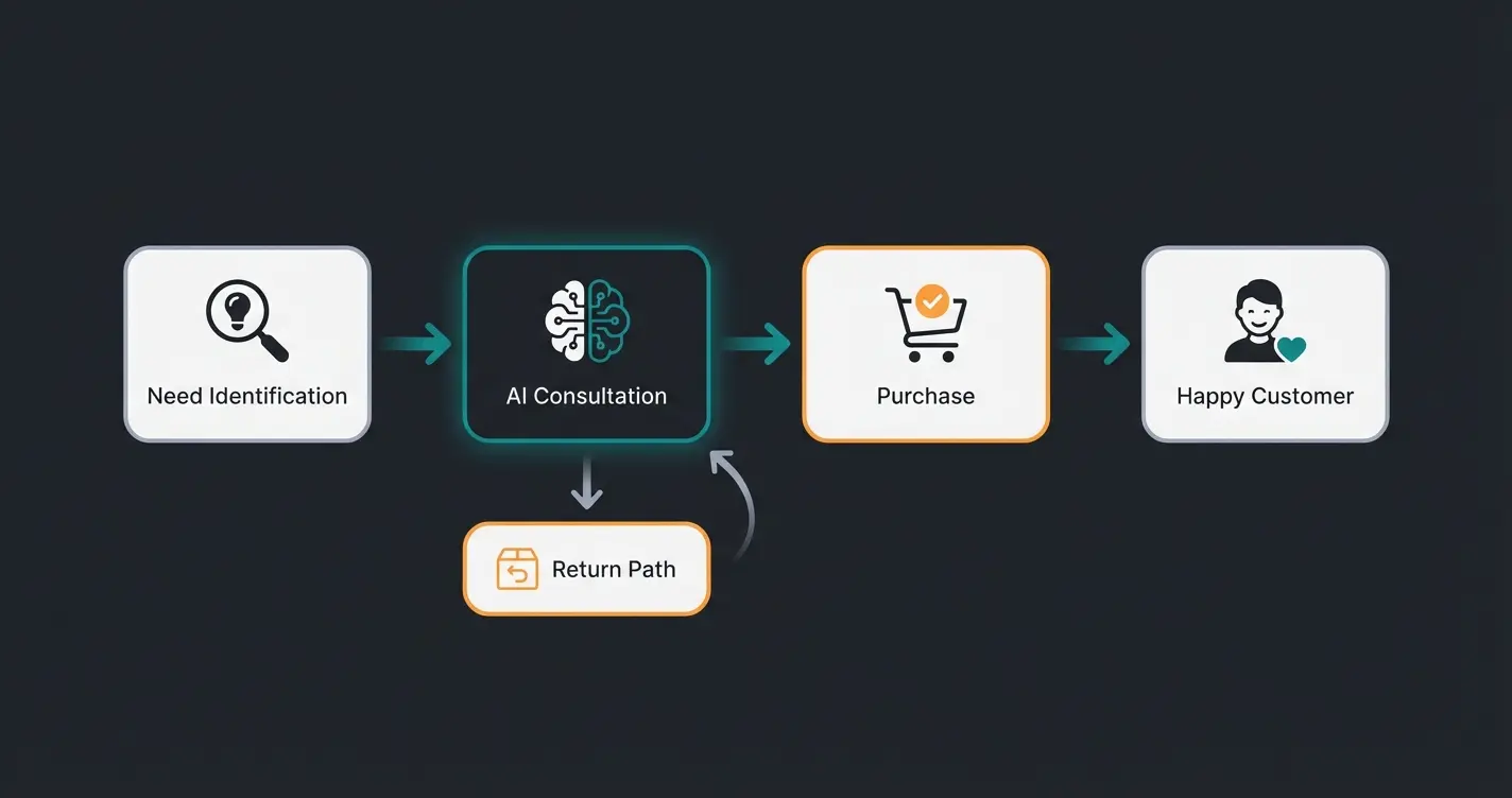 Flowchart showing the ideal Shopware returns journey with AI prevention