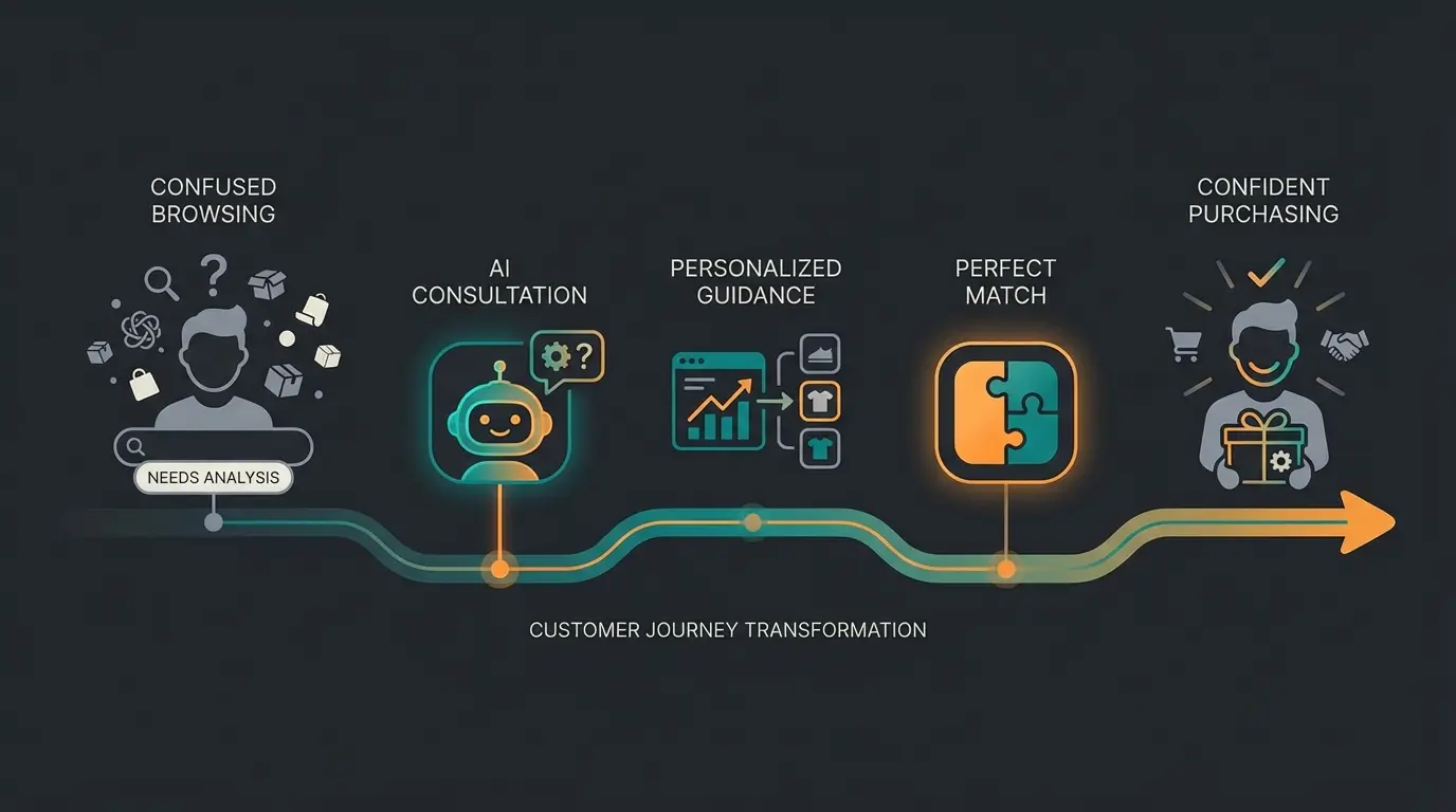 Consultative commerce funnel showing AI-guided customer journey