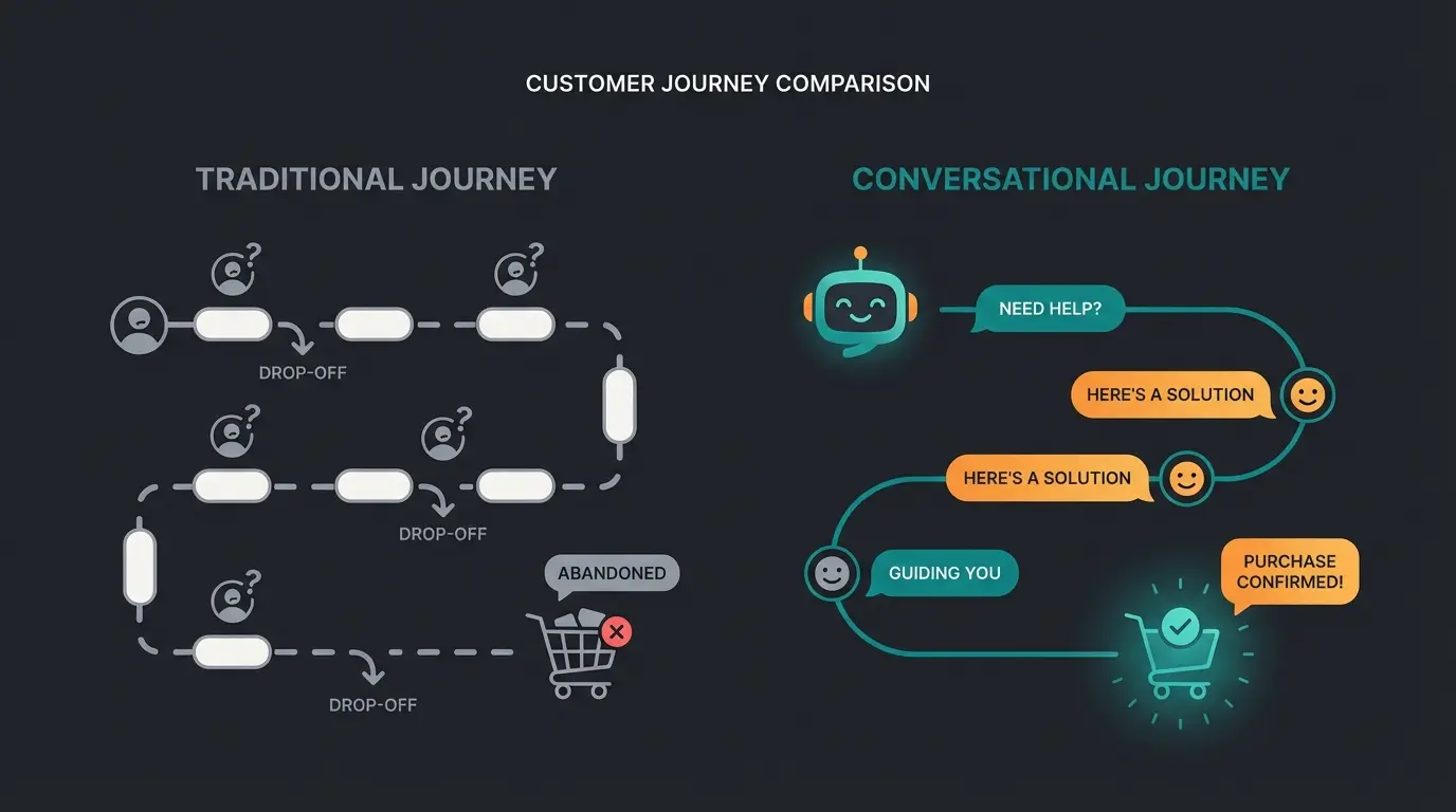 Infografik zur Customer Journey: Statischer Shop vs KI-gestützter Shop