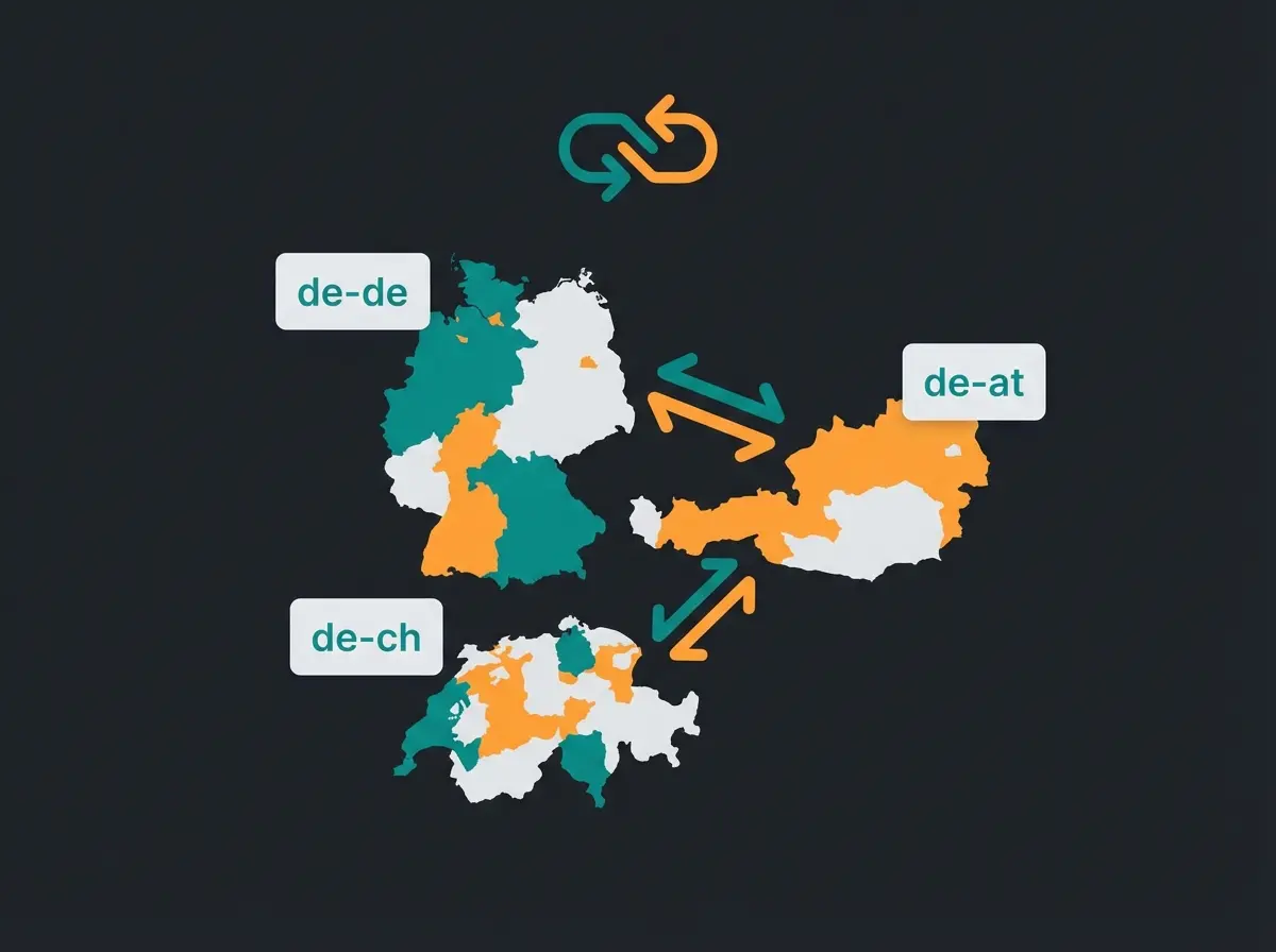 Hreflang-Konfiguration für DACH-Region visualisiert