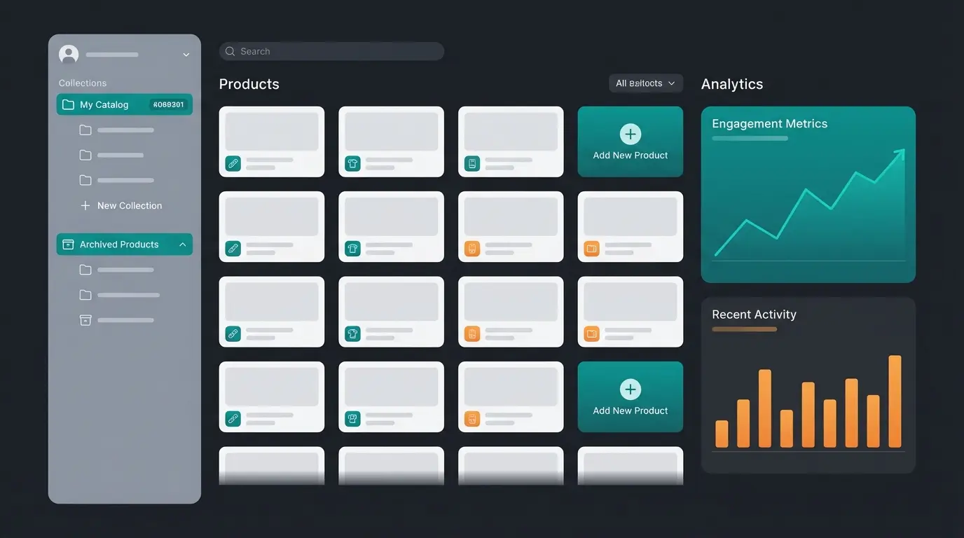WhatsApp catalog management dashboard with collections and analytics