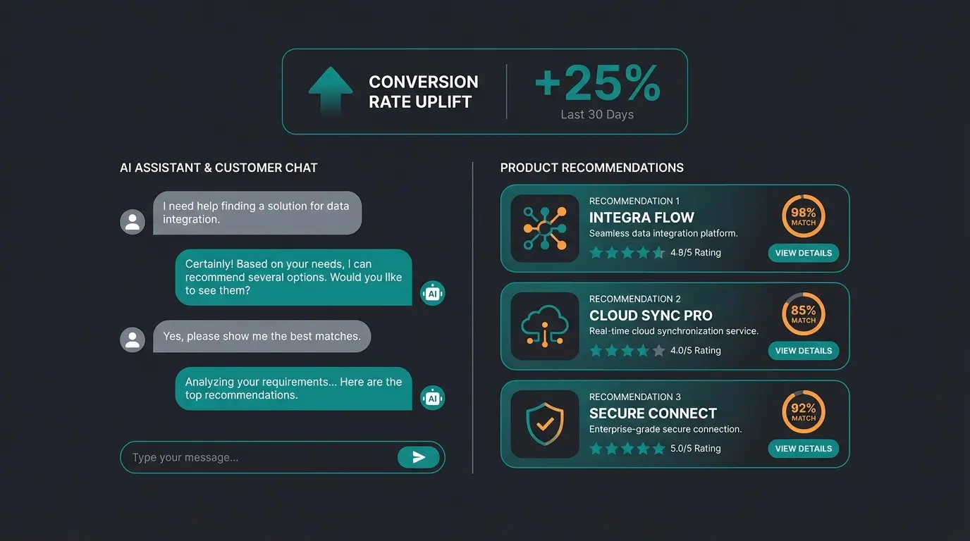 Dashboard-Ansicht eines KI-Sales-Assistenten mit Beratungsdialog und Produktempfehlungen